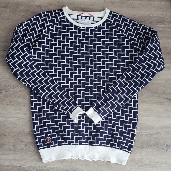 A Fish Named Fred Navy and White Geometric Pattern Sweater - Picture 1 of 9